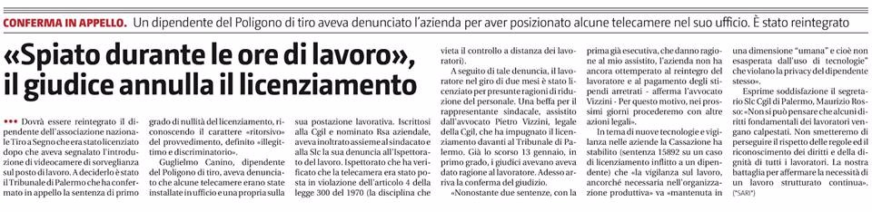 gds reintegro lavoratore tiro a segno palermo